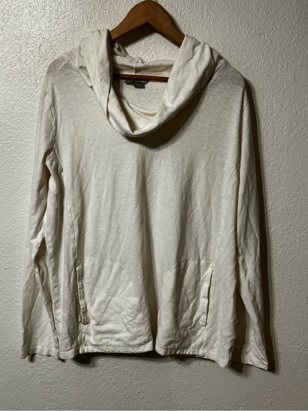 Royal Robbins Flynn Hemp Organic Cotton Cowl Neck Hoodie Tunic Cream XL